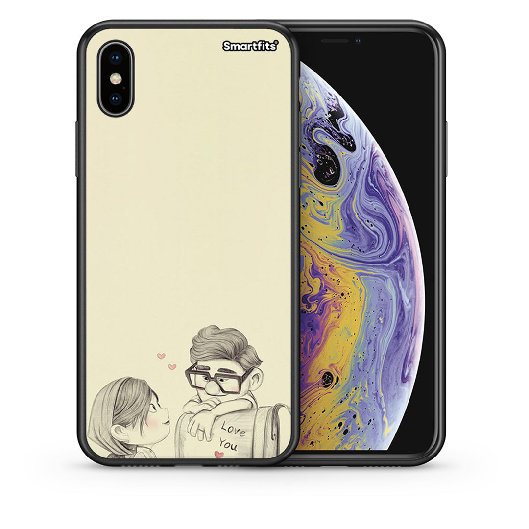 Θήκη iPhone Xs Max Carl And Ellie από τη Smartfits με σχέδιο στο πίσω μέρος και μαύρο περίβλημα | iPhone Xs Max Carl And Ellie case with colorful back and black bezels