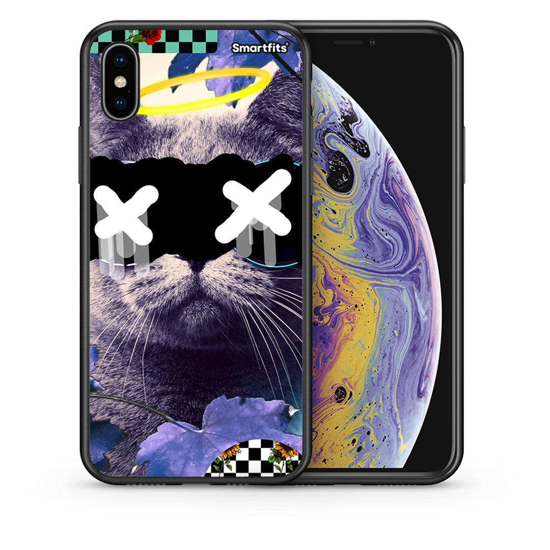 Θήκη iPhone Xs Max Cat Collage από τη Smartfits με σχέδιο στο πίσω μέρος και μαύρο περίβλημα | iPhone Xs Max Cat Collage case with colorful back and black bezels
