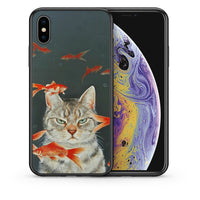 Thumbnail for Θήκη iPhone X/Xs Cat Goldfish από τη Smartfits με σχέδιο στο πίσω μέρος και μαύρο περίβλημα | iPhone X/Xs Cat Goldfish case with colorful back and black bezels