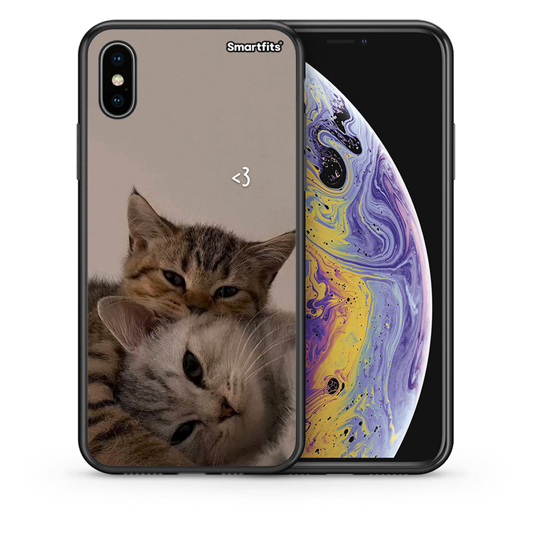Θήκη iPhone X / Xs Cats In Love από τη Smartfits με σχέδιο στο πίσω μέρος και μαύρο περίβλημα | iPhone X / Xs Cats In Love case with colorful back and black bezels