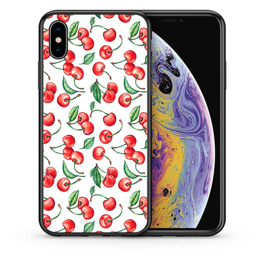 Θήκη iPhone Xs Max Cherry Summer από τη Smartfits με σχέδιο στο πίσω μέρος και μαύρο περίβλημα | iPhone Xs Max Cherry Summer case with colorful back and black bezels