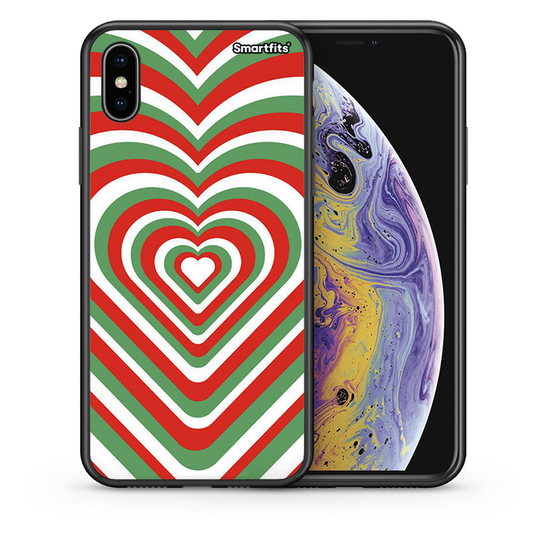 Θήκη iPhone X/Xs Christmas Hearts από τη Smartfits με σχέδιο στο πίσω μέρος και μαύρο περίβλημα | iPhone X/Xs Christmas Hearts case with colorful back and black bezels