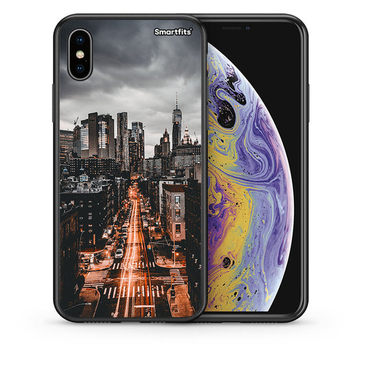 Θήκη iPhone X/Xs City Lights από τη Smartfits με σχέδιο στο πίσω μέρος και μαύρο περίβλημα | iPhone X/Xs City Lights case with colorful back and black bezels