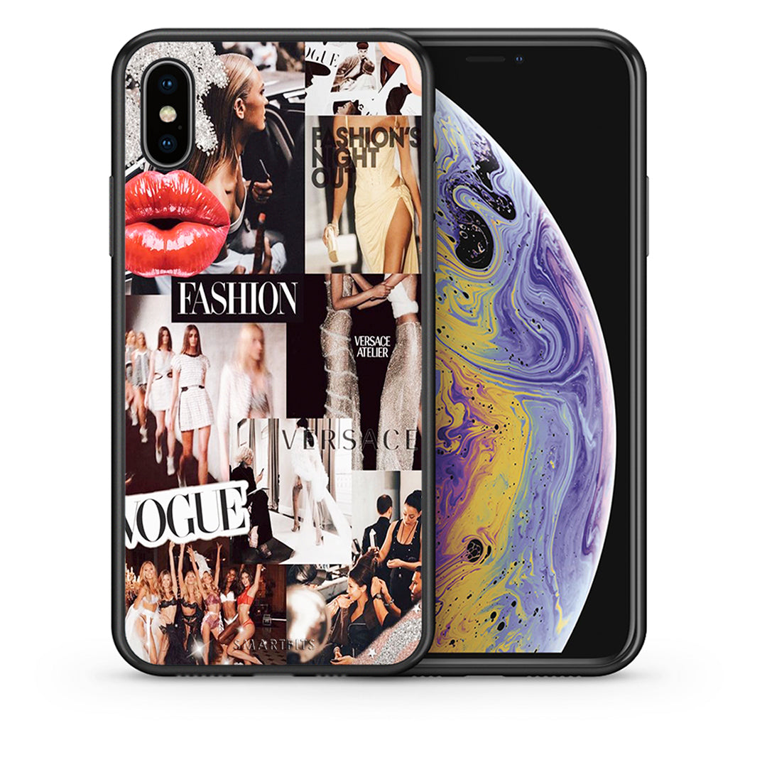 Θήκη Αγίου Βαλεντίνου iPhone Xs Max Collage Fashion από τη Smartfits με σχέδιο στο πίσω μέρος και μαύρο περίβλημα | iPhone Xs Max Collage Fashion case with colorful back and black bezels
