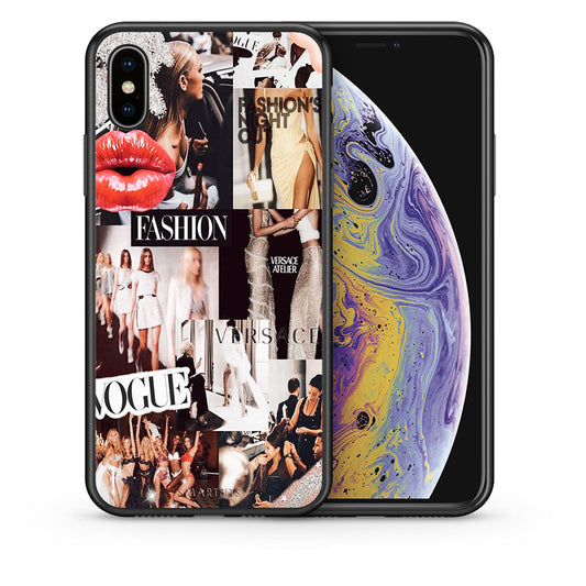 Θήκη Αγίου Βαλεντίνου iPhone Xs Max Collage Fashion από τη Smartfits με σχέδιο στο πίσω μέρος και μαύρο περίβλημα | iPhone Xs Max Collage Fashion case with colorful back and black bezels