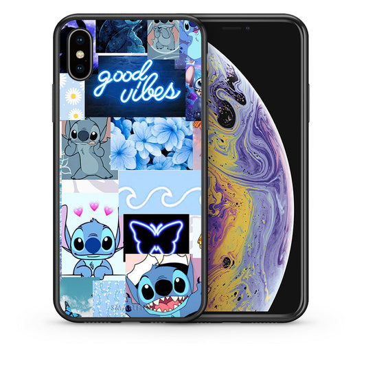 Θήκη Αγίου Βαλεντίνου iPhone Xs Max Collage Good Vibes από τη Smartfits με σχέδιο στο πίσω μέρος και μαύρο περίβλημα | iPhone Xs Max Collage Good Vibes case with colorful back and black bezels