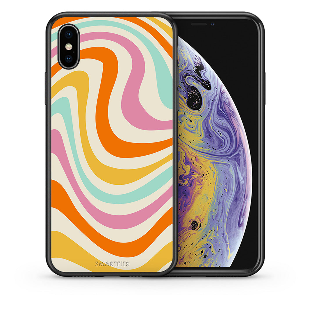 Θήκη iPhone X/Xs Colourful Waves από τη Smartfits με σχέδιο στο πίσω μέρος και μαύρο περίβλημα | iPhone X/Xs Colourful Waves case with colorful back and black bezels