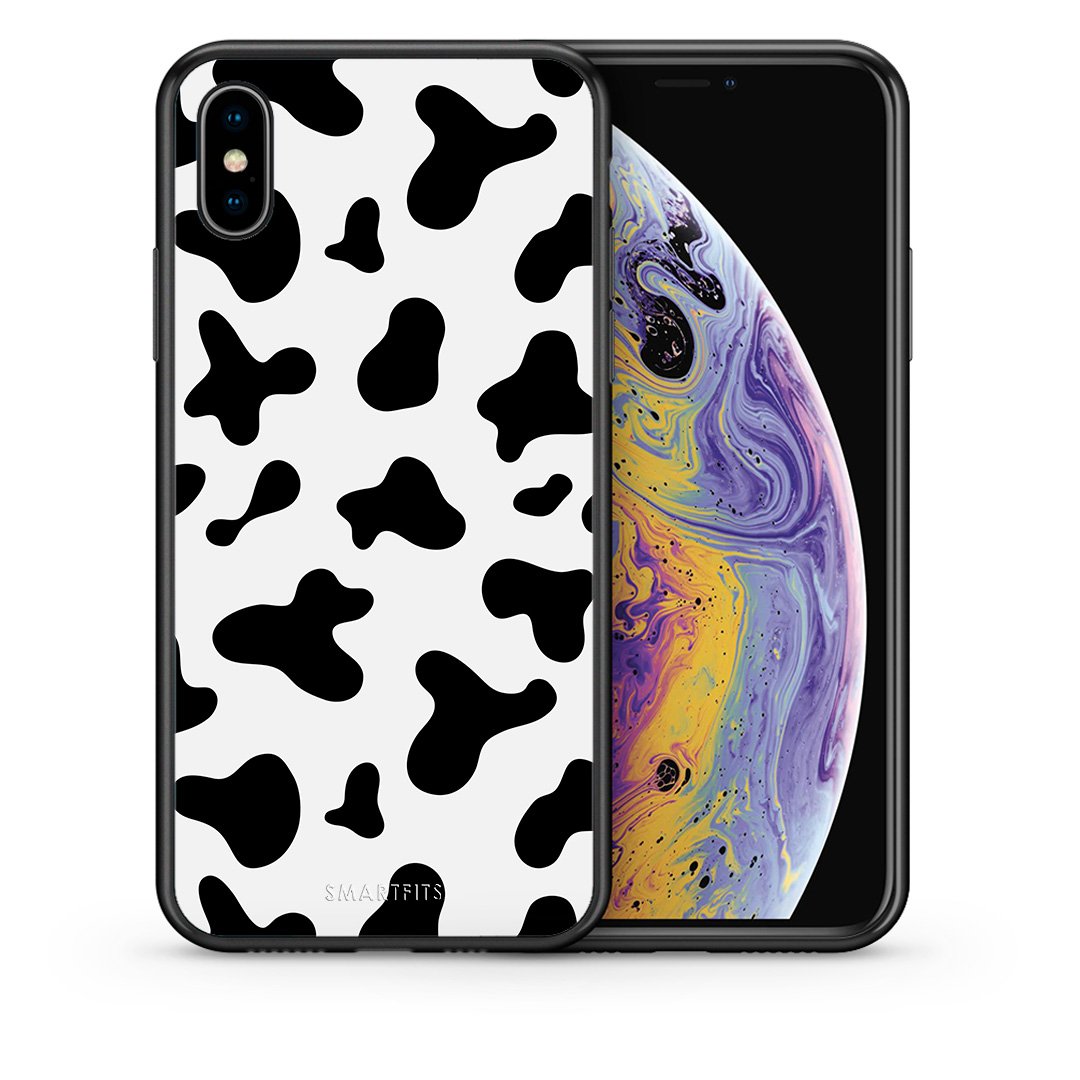 Θήκη iPhone X/Xs Cow Print από τη Smartfits με σχέδιο στο πίσω μέρος και μαύρο περίβλημα | iPhone X/Xs Cow Print case with colorful back and black bezels