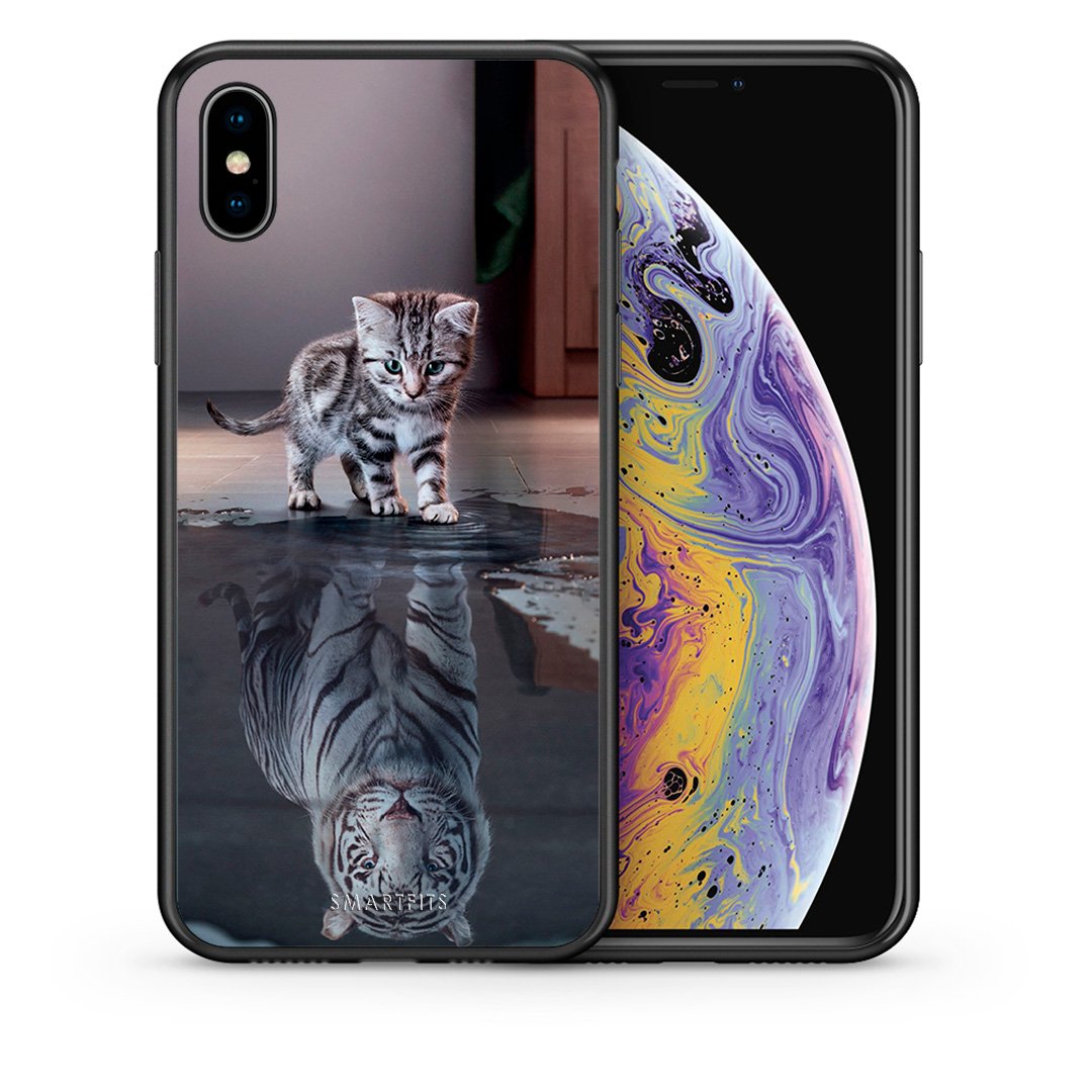 Θήκη iPhone Xs Max Tiger Cute από τη Smartfits με σχέδιο στο πίσω μέρος και μαύρο περίβλημα | iPhone Xs Max Tiger Cute case with colorful back and black bezels