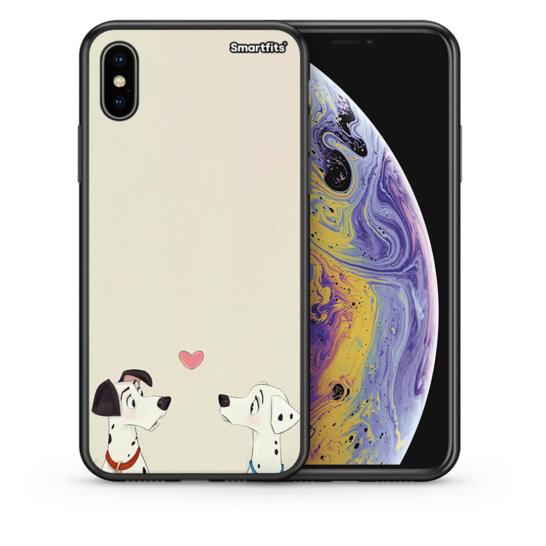 Θήκη iPhone X/Xs Dalmatians Love από τη Smartfits με σχέδιο στο πίσω μέρος και μαύρο περίβλημα | iPhone X/Xs Dalmatians Love case with colorful back and black bezels
