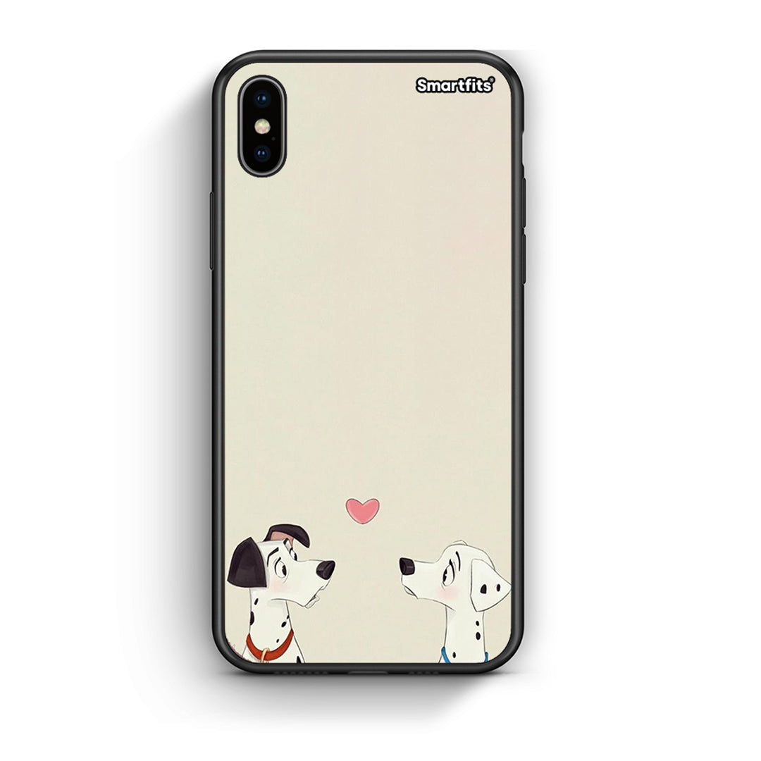 iPhone X/Xs Dalmatians Love θήκη από τη Smartfits με σχέδιο στο πίσω μέρος και μαύρο περίβλημα | Smartphone case with colorful back and black bezels by Smartfits