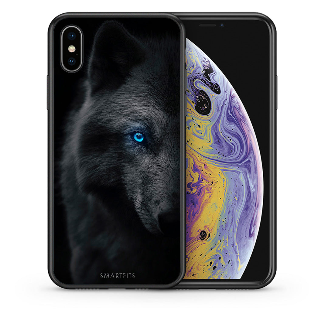 Θήκη iPhone Xs Max Dark Wolf από τη Smartfits με σχέδιο στο πίσω μέρος και μαύρο περίβλημα | iPhone Xs Max Dark Wolf case with colorful back and black bezels