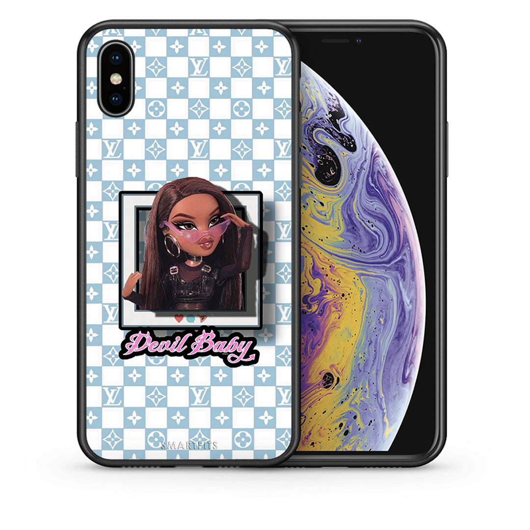 Θήκη Αγίου Βαλεντίνου iPhone Xs Max Devil Baby από τη Smartfits με σχέδιο στο πίσω μέρος και μαύρο περίβλημα | iPhone Xs Max Devil Baby case with colorful back and black bezels