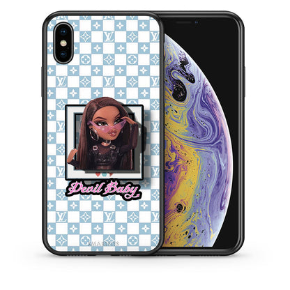Θήκη Αγίου Βαλεντίνου iPhone X / Xs Devil Baby από τη Smartfits με σχέδιο στο πίσω μέρος και μαύρο περίβλημα | iPhone X / Xs Devil Baby case with colorful back and black bezels