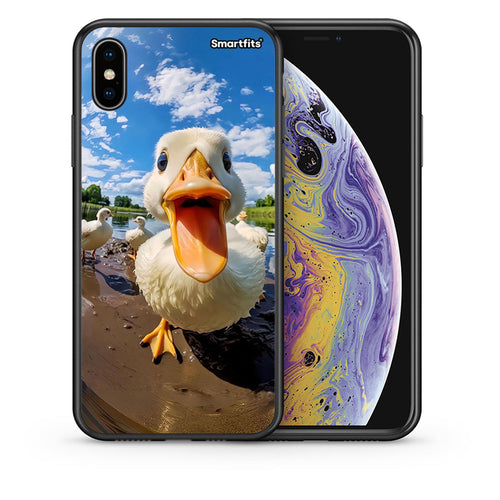 Θήκη iPhone Xs Max Duck Face από τη Smartfits με σχέδιο στο πίσω μέρος και μαύρο περίβλημα | iPhone Xs Max Duck Face case with colorful back and black bezels