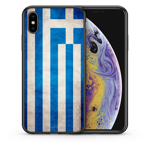Θήκη iPhone Xs Max Greek Flag από τη Smartfits με σχέδιο στο πίσω μέρος και μαύρο περίβλημα | iPhone Xs Max Greek Flag case with colorful back and black bezels