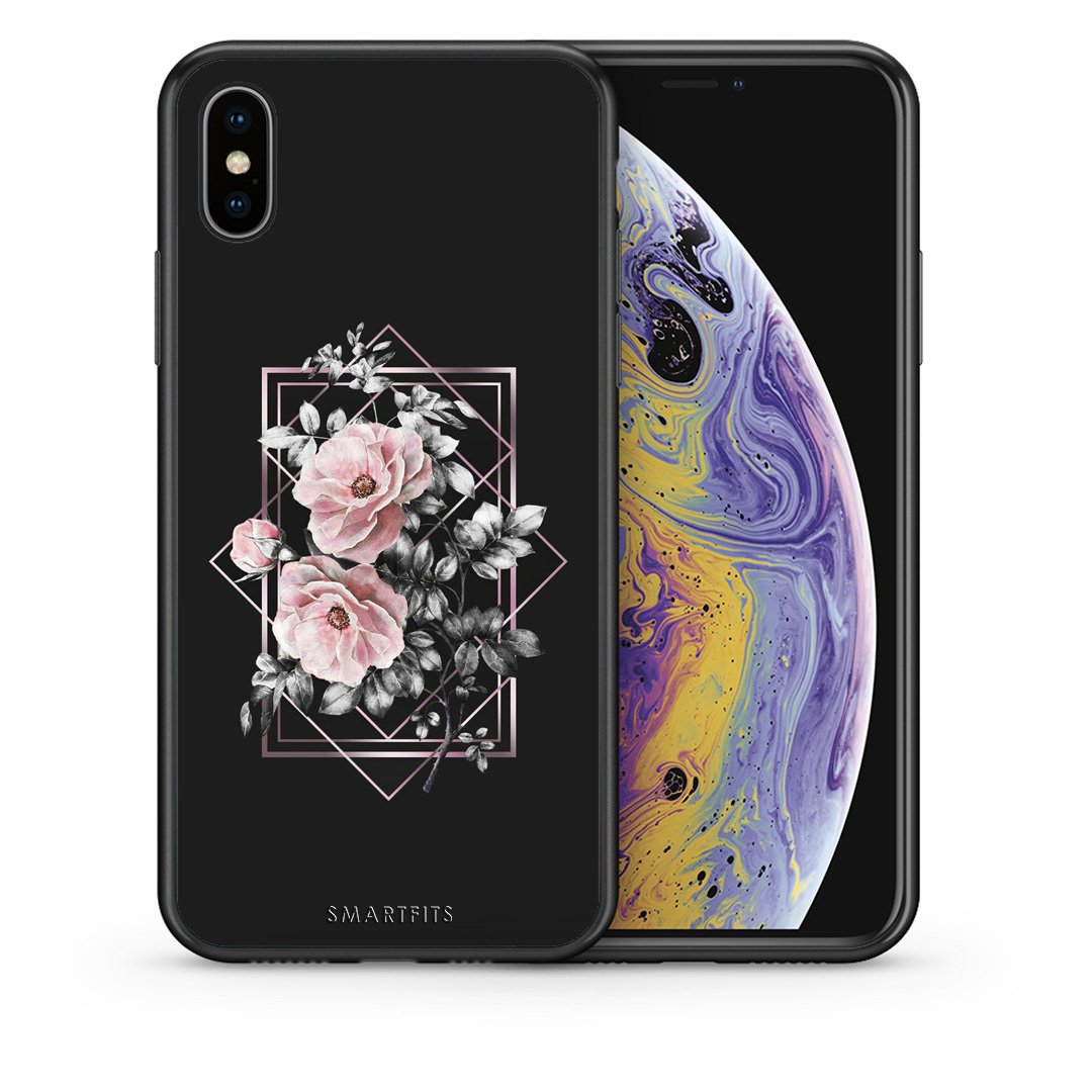 Θήκη iPhone X/Xs Frame Flower από τη Smartfits με σχέδιο στο πίσω μέρος και μαύρο περίβλημα | iPhone X/Xs Frame Flower case with colorful back and black bezels