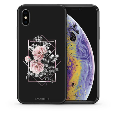 Θήκη iPhone X/Xs Frame Flower από τη Smartfits με σχέδιο στο πίσω μέρος και μαύρο περίβλημα | iPhone X/Xs Frame Flower case with colorful back and black bezels