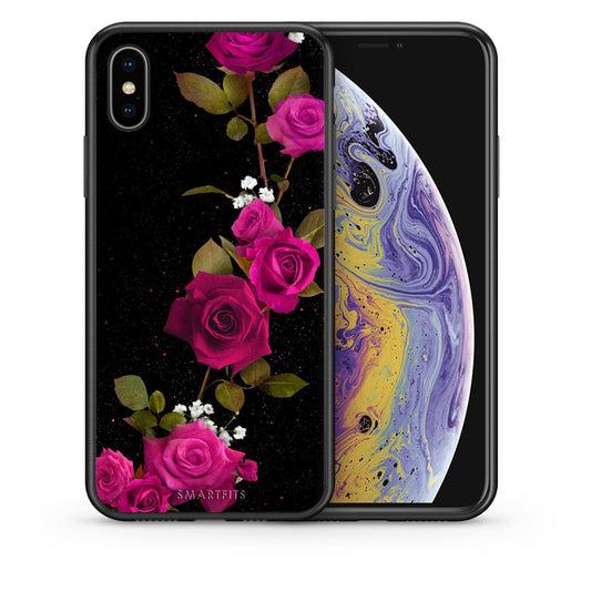 Θήκη iPhone X/Xs Red Roses Flower από τη Smartfits με σχέδιο στο πίσω μέρος και μαύρο περίβλημα | iPhone X/Xs Red Roses Flower case with colorful back and black bezels