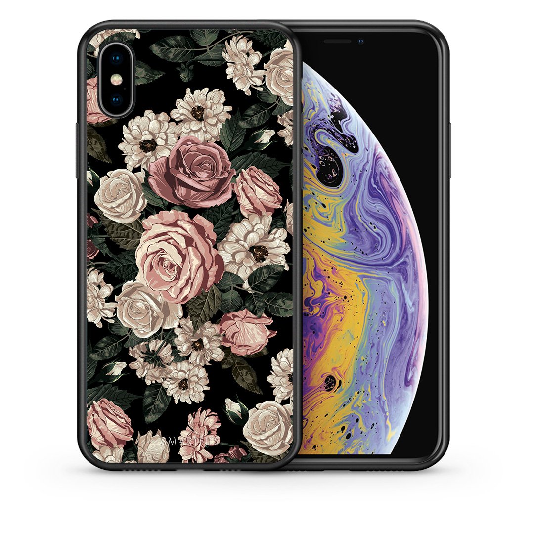 Θήκη iPhone X/Xs Wild Roses Flower από τη Smartfits με σχέδιο στο πίσω μέρος και μαύρο περίβλημα | iPhone X/Xs Wild Roses Flower case with colorful back and black bezels