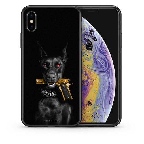 Θήκη Αγίου Βαλεντίνου iPhone Xs Max Golden Gun από τη Smartfits με σχέδιο στο πίσω μέρος και μαύρο περίβλημα | iPhone Xs Max Golden Gun case with colorful back and black bezels