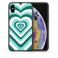 Thumbnail for Θήκη iPhone Xs Max Green Hearts από τη Smartfits με σχέδιο στο πίσω μέρος και μαύρο περίβλημα | iPhone Xs Max Green Hearts case with colorful back and black bezels