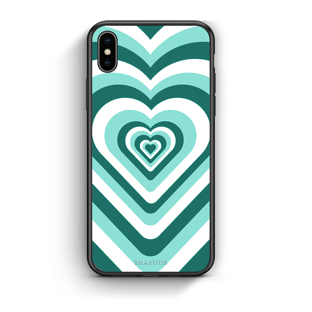 iPhone X/Xs Green Hearts θήκη από τη Smartfits με σχέδιο στο πίσω μέρος και μαύρο περίβλημα | Smartphone case with colorful back and black bezels by Smartfits