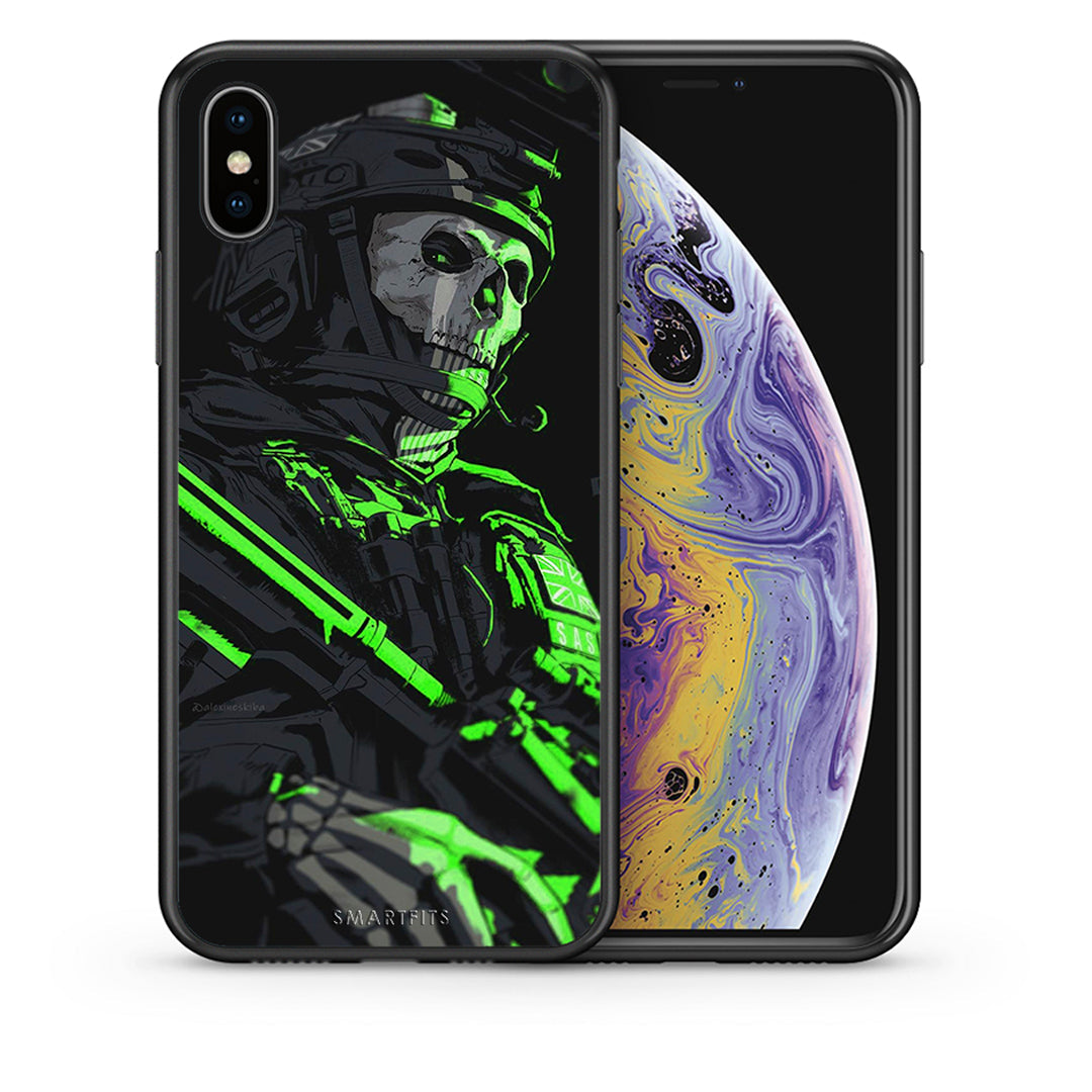 Θήκη Αγίου Βαλεντίνου iPhone X / Xs Green Soldier από τη Smartfits με σχέδιο στο πίσω μέρος και μαύρο περίβλημα | iPhone X / Xs Green Soldier case with colorful back and black bezels