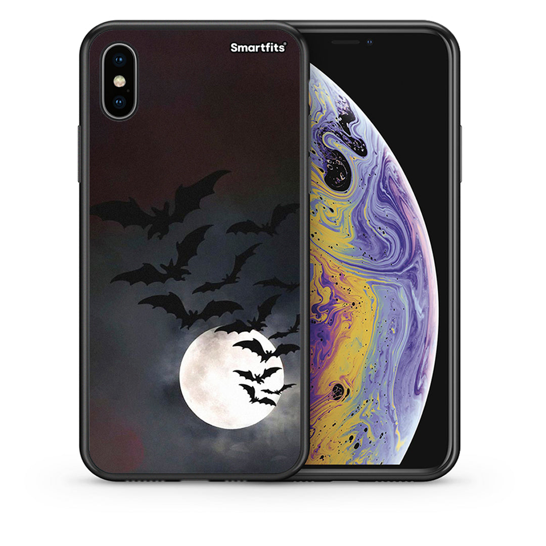 Θήκη iPhone X / Xs Halloween Bat Night από τη Smartfits με σχέδιο στο πίσω μέρος και μαύρο περίβλημα | iPhone X / Xs Halloween Bat Night case with colorful back and black bezels