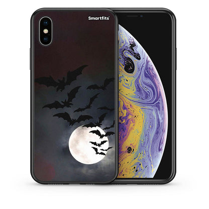 Θήκη iPhone Xs Max Halloween Bat Night από τη Smartfits με σχέδιο στο πίσω μέρος και μαύρο περίβλημα | iPhone Xs Max Halloween Bat Night case with colorful back and black bezels