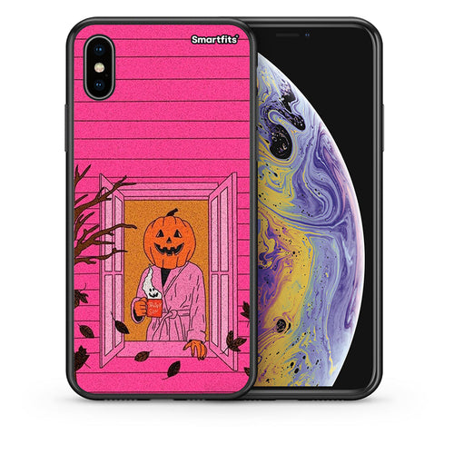 Θήκη iPhone Xs Max Halloween Pumpkin Lady από τη Smartfits με σχέδιο στο πίσω μέρος και μαύρο περίβλημα | iPhone Xs Max Halloween Pumpkin Lady case with colorful back and black bezels
