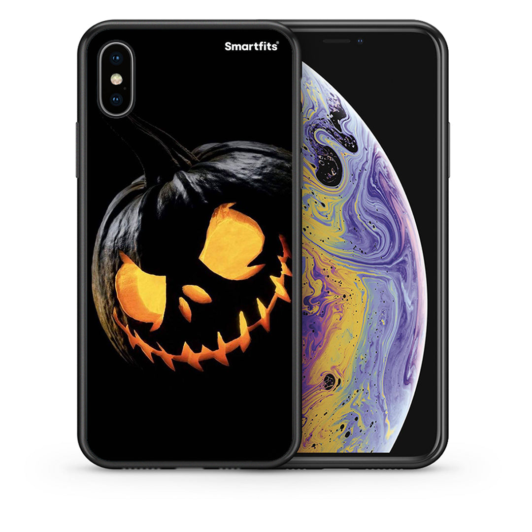 Θήκη iPhone Xs Max Halloween Scary Pumpkin από τη Smartfits με σχέδιο στο πίσω μέρος και μαύρο περίβλημα | iPhone Xs Max Halloween Scary Pumpkin case with colorful back and black bezels