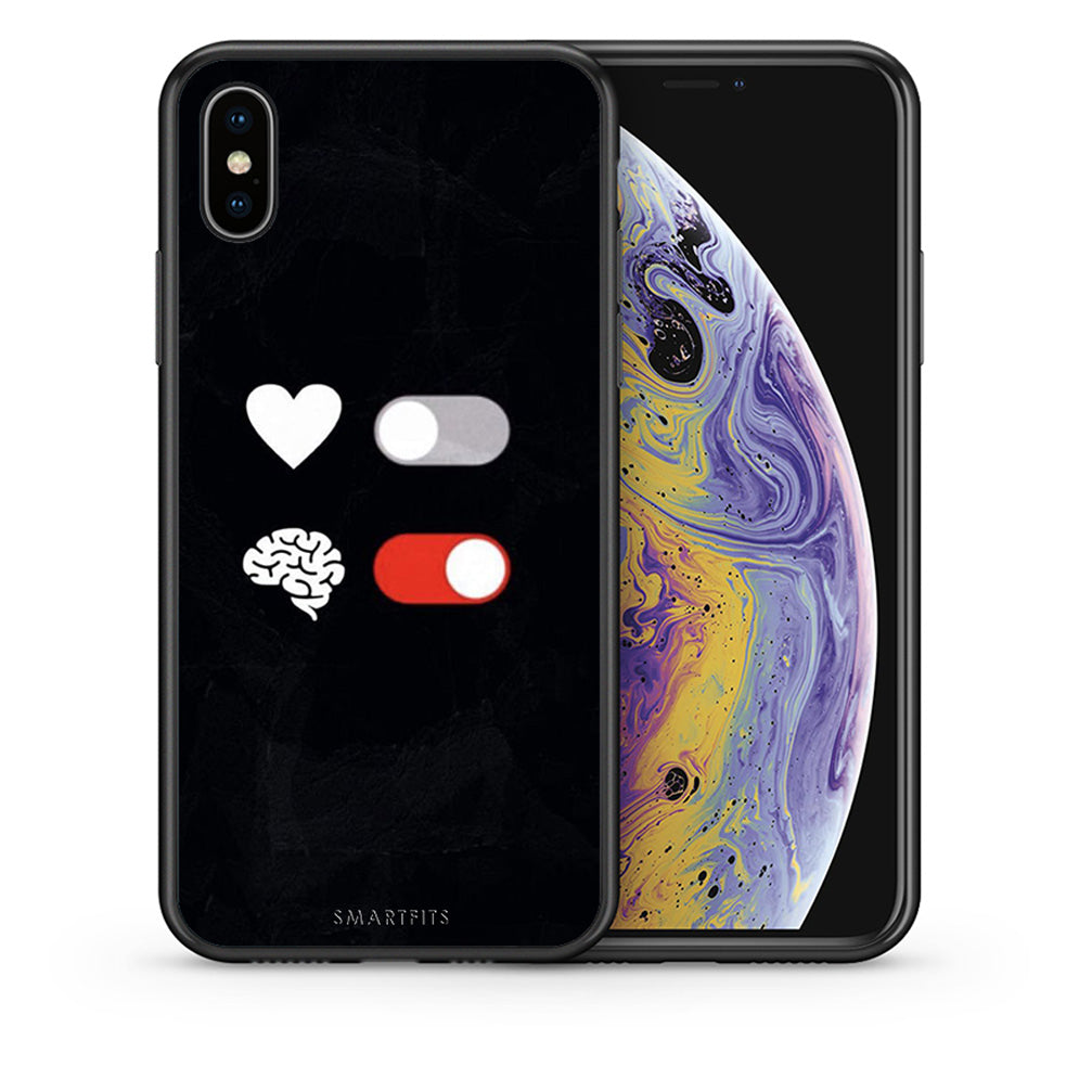 Θήκη Αγίου Βαλεντίνου iPhone Xs Max Heart Vs Brain από τη Smartfits με σχέδιο στο πίσω μέρος και μαύρο περίβλημα | iPhone Xs Max Heart Vs Brain case with colorful back and black bezels