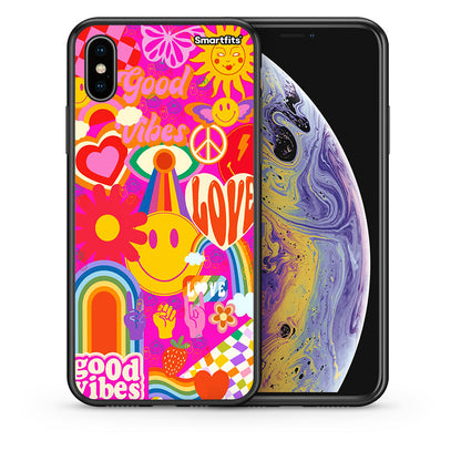 Θήκη iPhone Xs Max Hippie Love από τη Smartfits με σχέδιο στο πίσω μέρος και μαύρο περίβλημα | iPhone Xs Max Hippie Love case with colorful back and black bezels