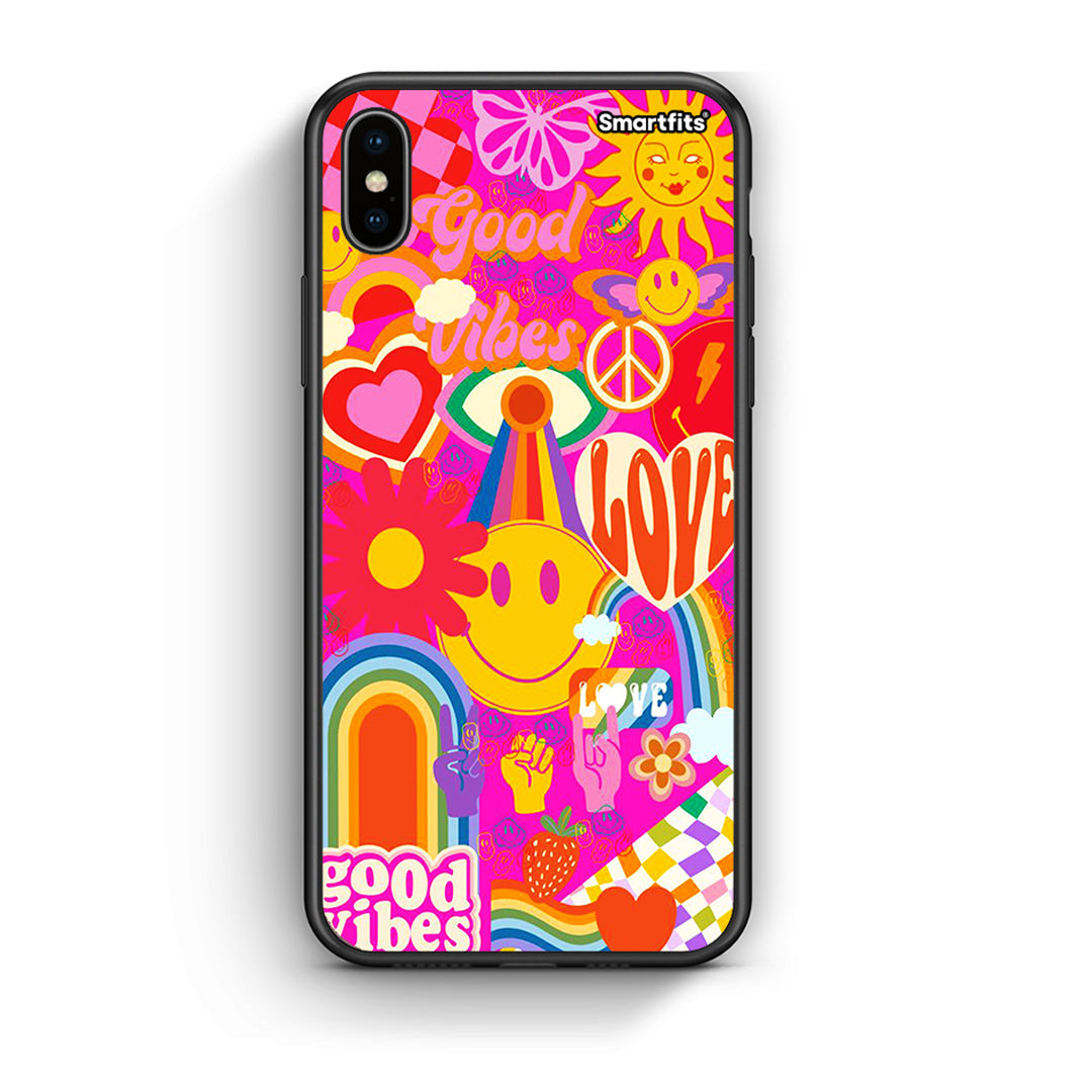 iPhone X/Xs Hippie Love θήκη από τη Smartfits με σχέδιο στο πίσω μέρος και μαύρο περίβλημα | Smartphone case with colorful back and black bezels by Smartfits