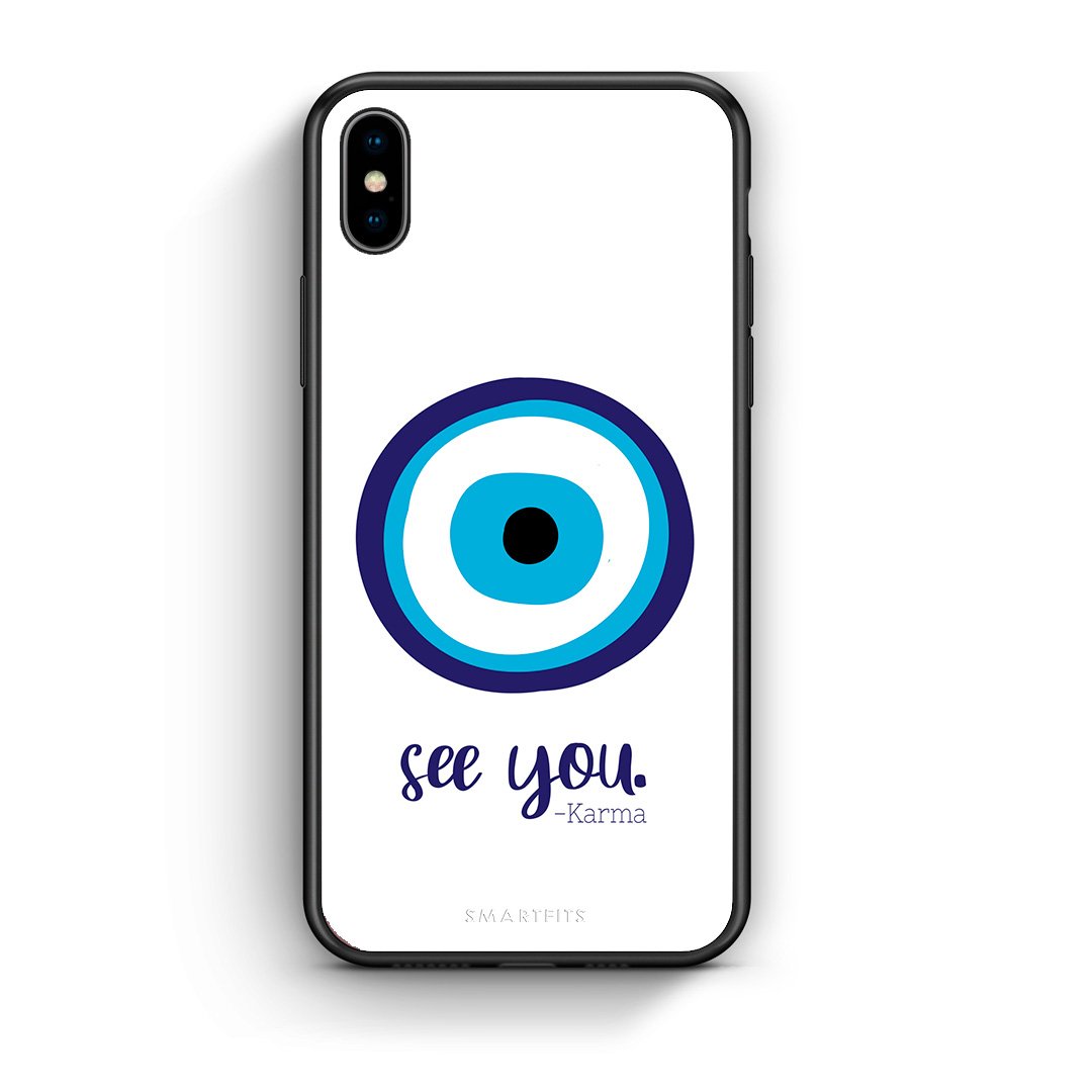 iphone xs max Karma Says θήκη από τη Smartfits με σχέδιο στο πίσω μέρος και μαύρο περίβλημα | Smartphone case with colorful back and black bezels by Smartfits