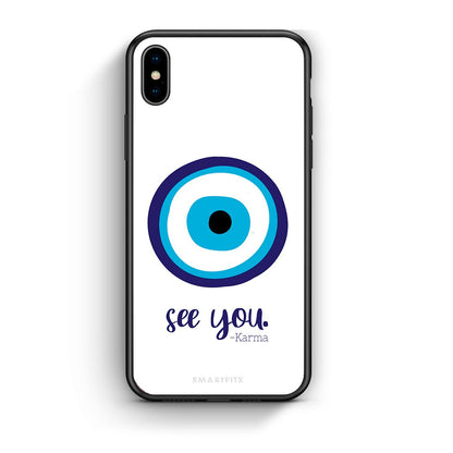 iphone xs max Karma Says θήκη από τη Smartfits με σχέδιο στο πίσω μέρος και μαύρο περίβλημα | Smartphone case with colorful back and black bezels by Smartfits