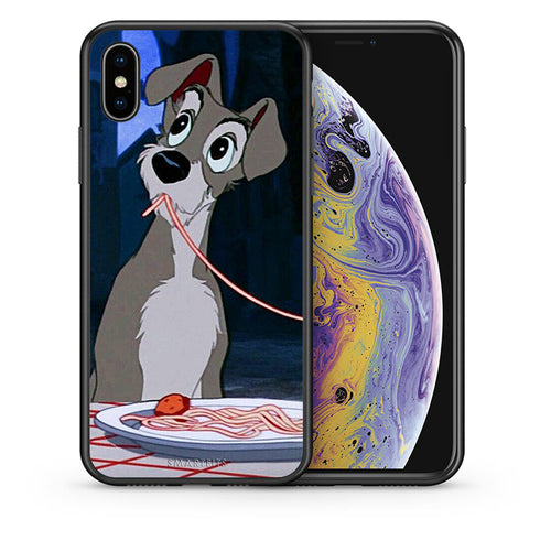 Θήκη Αγίου Βαλεντίνου iPhone Xs Max Lady And Tramp 1 από τη Smartfits με σχέδιο στο πίσω μέρος και μαύρο περίβλημα | iPhone Xs Max Lady And Tramp 1 case with colorful back and black bezels