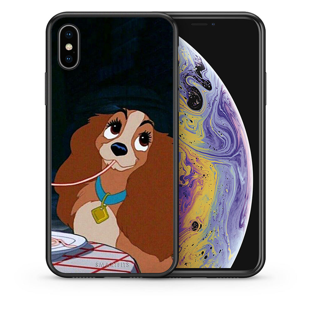 Θήκη Αγίου Βαλεντίνου iPhone X / Xs Lady And Tramp 2 από τη Smartfits με σχέδιο στο πίσω μέρος και μαύρο περίβλημα | iPhone X / Xs Lady And Tramp 2 case with colorful back and black bezels