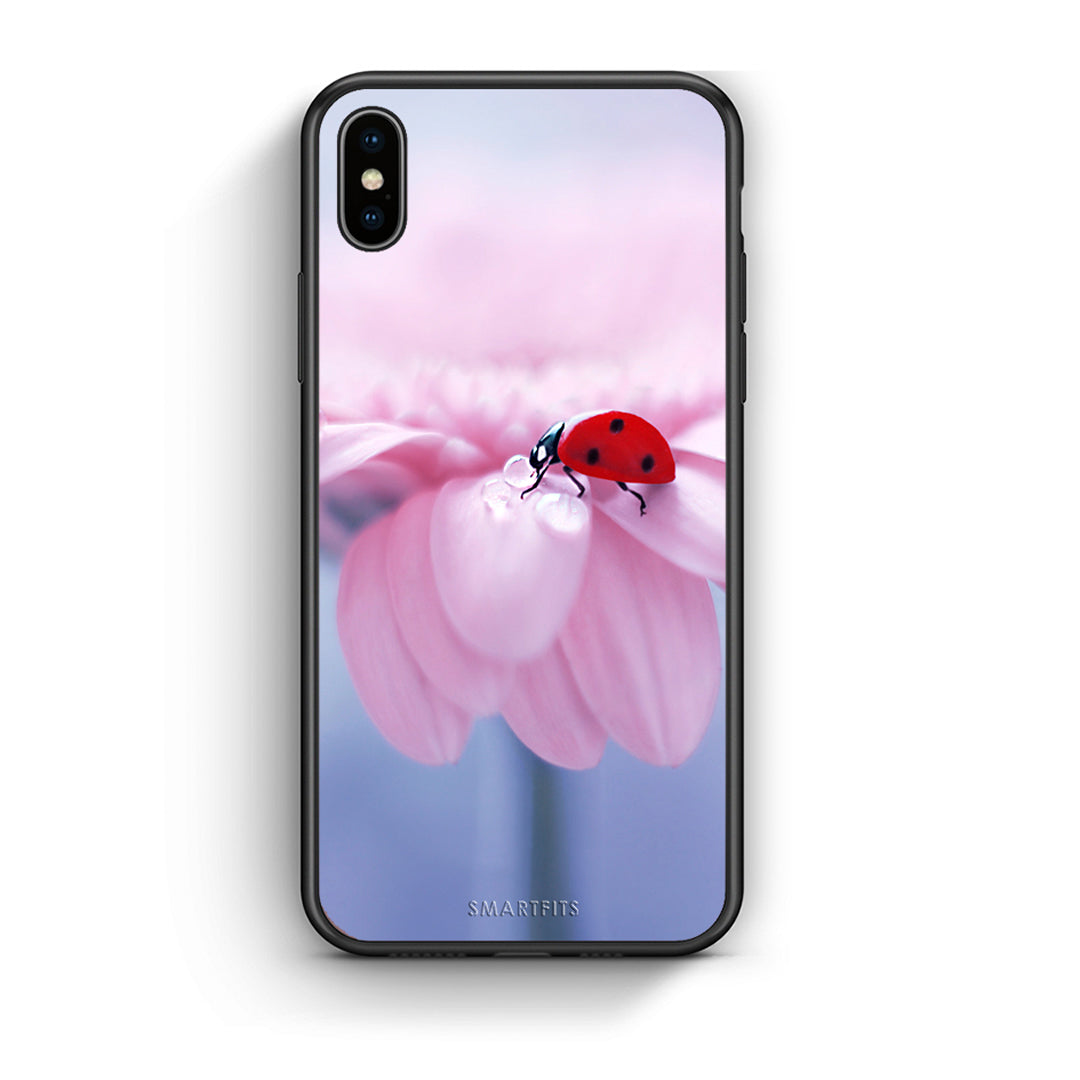 iPhone X/Xs Ladybug Flower θήκη από τη Smartfits με σχέδιο στο πίσω μέρος και μαύρο περίβλημα | Smartphone case with colorful back and black bezels by Smartfits