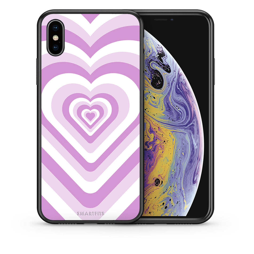 Θήκη iPhone Xs Max Lilac Hearts από τη Smartfits με σχέδιο στο πίσω μέρος και μαύρο περίβλημα | iPhone Xs Max Lilac Hearts case with colorful back and black bezels