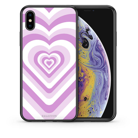 Θήκη iPhone Xs Max Lilac Hearts από τη Smartfits με σχέδιο στο πίσω μέρος και μαύρο περίβλημα | iPhone Xs Max Lilac Hearts case with colorful back and black bezels