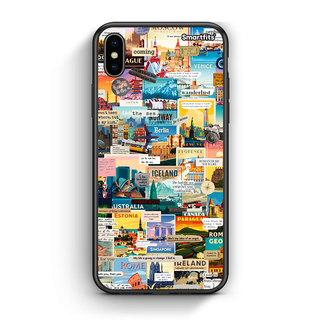 iPhone X/Xs Live To Travel θήκη από τη Smartfits με σχέδιο στο πίσω μέρος και μαύρο περίβλημα | Smartphone case with colorful back and black bezels by Smartfits