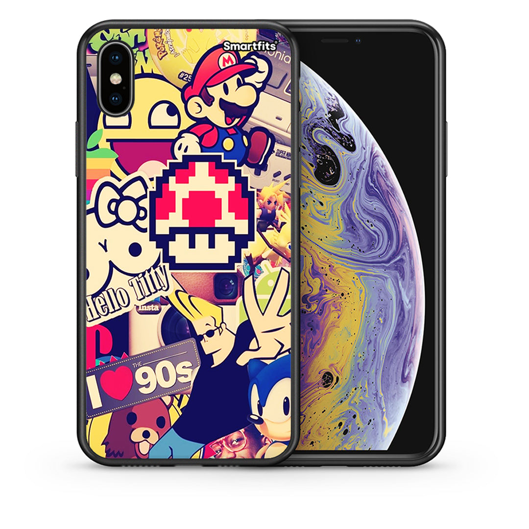 Θήκη iPhone Xs Max Love The 90s από τη Smartfits με σχέδιο στο πίσω μέρος και μαύρο περίβλημα | iPhone Xs Max Love The 90s case with colorful back and black bezels