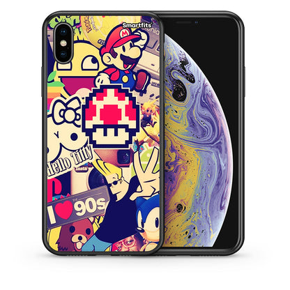 Θήκη iPhone Xs Max Love The 90s από τη Smartfits με σχέδιο στο πίσω μέρος και μαύρο περίβλημα | iPhone Xs Max Love The 90s case with colorful back and black bezels