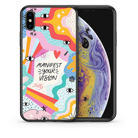 Θήκη iPhone X/Xs Manifest Your Vision από τη Smartfits με σχέδιο στο πίσω μέρος και μαύρο περίβλημα | iPhone X/Xs Manifest Your Vision case with colorful back and black bezels