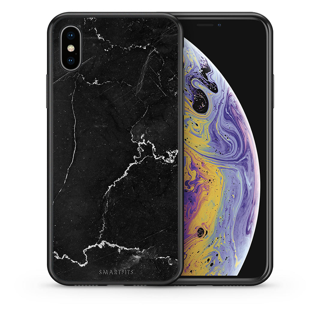 Θήκη iPhone X/Xs Marble Black από τη Smartfits με σχέδιο στο πίσω μέρος και μαύρο περίβλημα | iPhone X/Xs Marble Black case with colorful back and black bezels