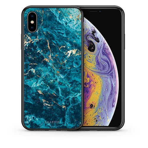 Θήκη iPhone X/Xs Marble Blue από τη Smartfits με σχέδιο στο πίσω μέρος και μαύρο περίβλημα | iPhone X/Xs Marble Blue case with colorful back and black bezels