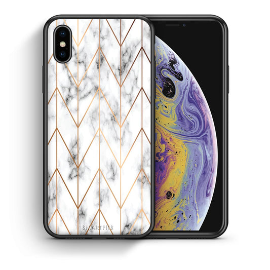 Θήκη iPhone Xs Max Gold Geometric Marble από τη Smartfits με σχέδιο στο πίσω μέρος και μαύρο περίβλημα | iPhone Xs Max Gold Geometric Marble case with colorful back and black bezels