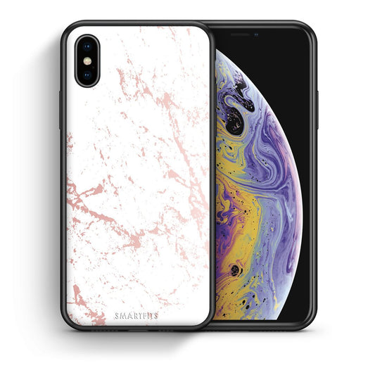 Θήκη iPhone Xs Max Pink Splash Marble από τη Smartfits με σχέδιο στο πίσω μέρος και μαύρο περίβλημα | iPhone Xs Max Pink Splash Marble case with colorful back and black bezels